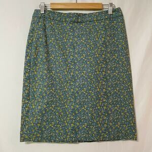 Talbots Womens Yellow Teal Floral Back Zip Pencil Skirt Dark Academia 8